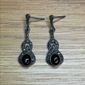 Vintage Black and Silver Drop Earrings